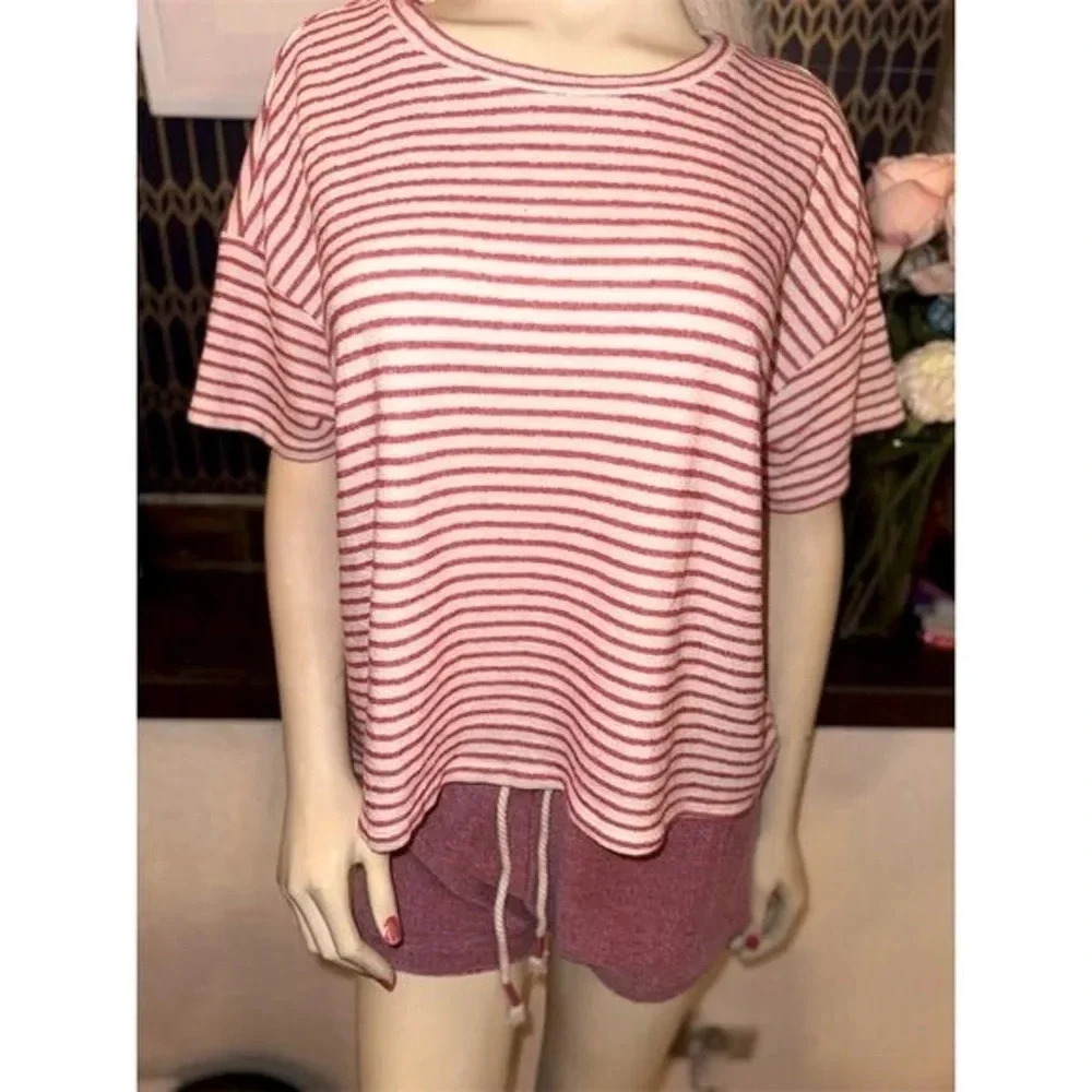 Guru Active Women's Cropped Boxy Tee Multicolor Striped Size L